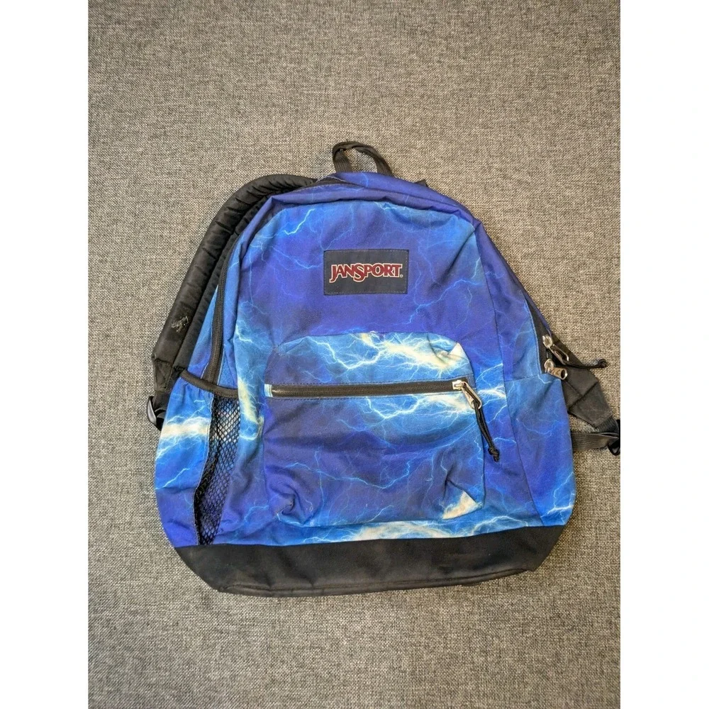 Jansport Blue Lightning Strike Canvas  Backpack Throwback School Book Bag Laptop
